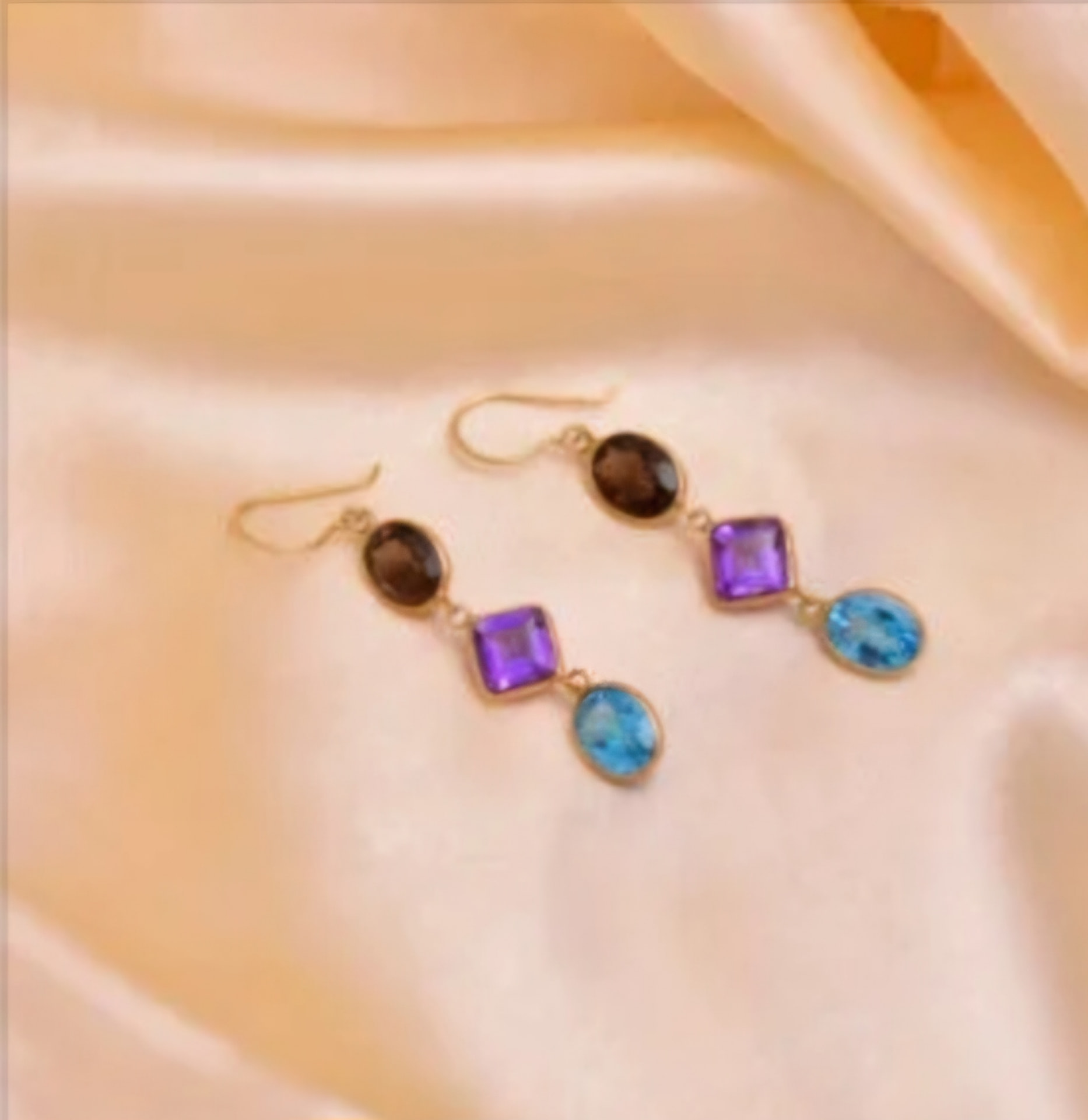 18KT Yellow Gold Multi Semi-Precious Hanging Earrings