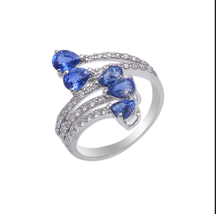 18KT White Gold Blue Sapphire & Diamond Multi-Stone Ring